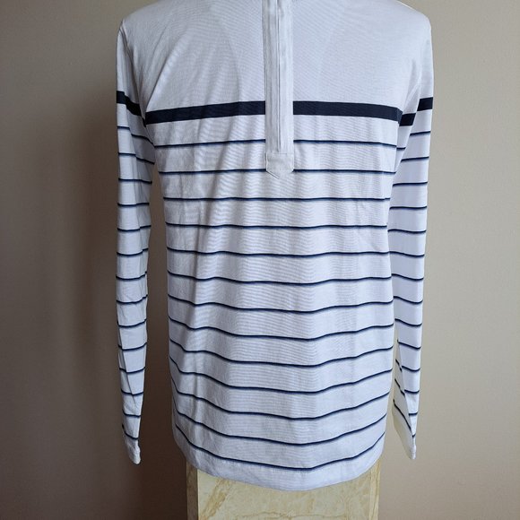 NWT Left Coast Tee Men's 100% Cotton White Blue Striped Sweater Size M - Picture 3 of 15